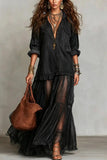 Boho Sheer Panel Maxi Shirt Dress