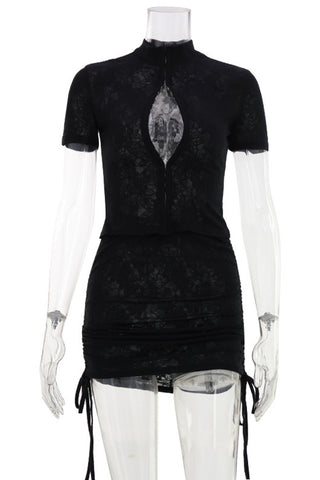 Keyhole High Neck Skirt Set
