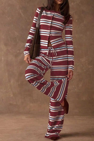 Striped Button Front Two Piece Set