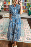 Patterned Button-Front Smocked Midi Dress