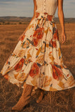 Tiered Drawstring Floral Maxi Skirt