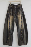 Studded Side-Stripe Barrel Jeans