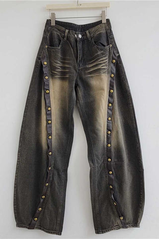 Studded Side-Stripe Barrel Jeans