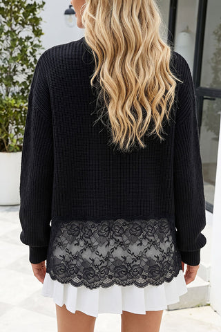 Lace Hem V-Neck Button Front Cardigan