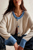 Contrast Trim Ribbed Button-Front Cardigan