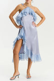 Ruffle Halter Asymmetrical Casual Dress