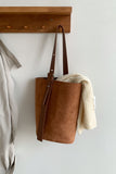 Suede Long-Strap Bucket Tote Bag