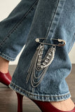 Layered Chain Tassel Safety Pin Brooch