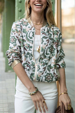 Floral Zip-Front Bomber Jacket