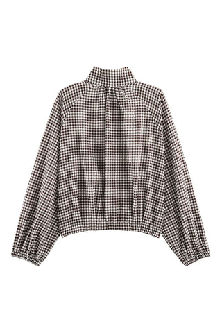 Plaid Stand-Collar Drawstring Jacket