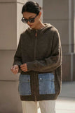 Hooded Zip-Front Denim Pocket Cardigan