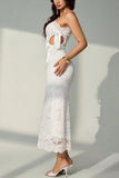 One-Shoulder Lace Midi Dress