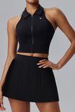 Zip-Front Skirt Set with Pleated Design