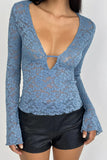 Lace V-Neck Sheer Blouse