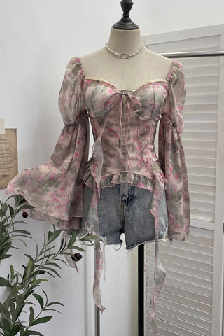 Flowing Floral Peasant Blouse