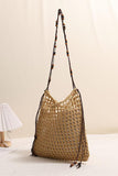 Beaded Shoulder Hollow Woven Beach Bag