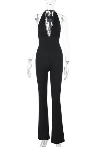 Halter-Neck Lace Bust Jumpsuit