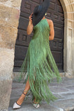 Fringe Halter Evening Dress