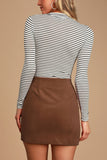 Ribbed Button Detail High-Waist Mini Skirt