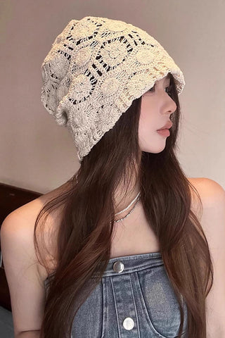 Floral Crochet Slouchy Beanie Hat
