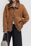 Fuzzy Textured Frayed Trim Cardigan