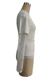 Sheer Lace Sleeve Ruched Crew Neck Top