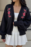 Floral Detail Ribbed Knit Cardigan