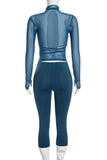 Sheer Mock Neck Crop Top and Capri Pants Set