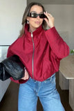 Grid Print Zip-Up Stand Collar Jacket