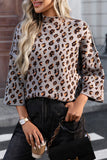 Leopard Print Mock Neck Bell Sleeve Sweater