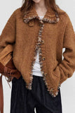 Fuzzy Textured Frayed Trim Cardigan