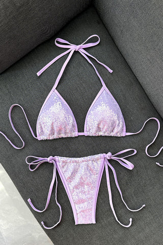 Sequin Halter Tie-Side Bikini Set