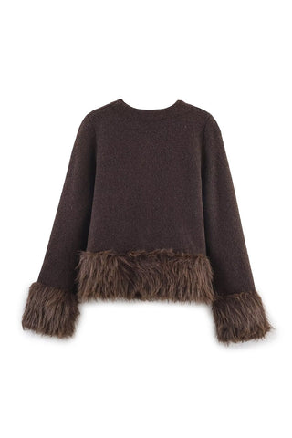 Faux Fur Trim V-Neck Long Sleeve Jacket