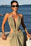 Cutout Metal Ring Deep V Dress