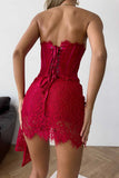 Sheer Lace Strapless Corset Mini Dress