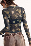 Sheer Floral Mock Neck Long Sleeve Top