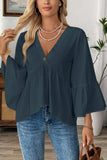 V-Neck Button-Trimmed Blouse