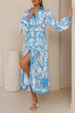 Belted Puff Sleeve Printed Dress