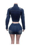 Star Applique Zip Crop Top and Mini Skirt Set