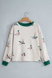 Duck Print Ribbed Crew Neck Sweatshirt