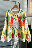 Fruit Print Crew Neck Button Cardigan