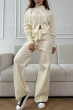 Zip-Front Mock Neck Knit Pants Set