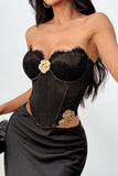 Lace Corset Strapless Top with Rose Hardware