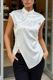 Satin Floral Mock Neck Sleeveless Tank