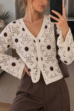 Crochet Polka Dot V-Neck Cardigan