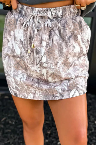 Camo Print Drawstring Mini Skirt