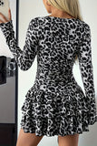 Leopard Print Ruffle Long Sleeve Mini Dress
