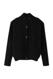 Ribbed Knit Button-Front Mock Neck Cardigan