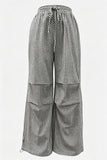 Plaid Drawstring Wide-Leg Casual Pants