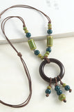 Wooden Ring Beaded Cord Necklace